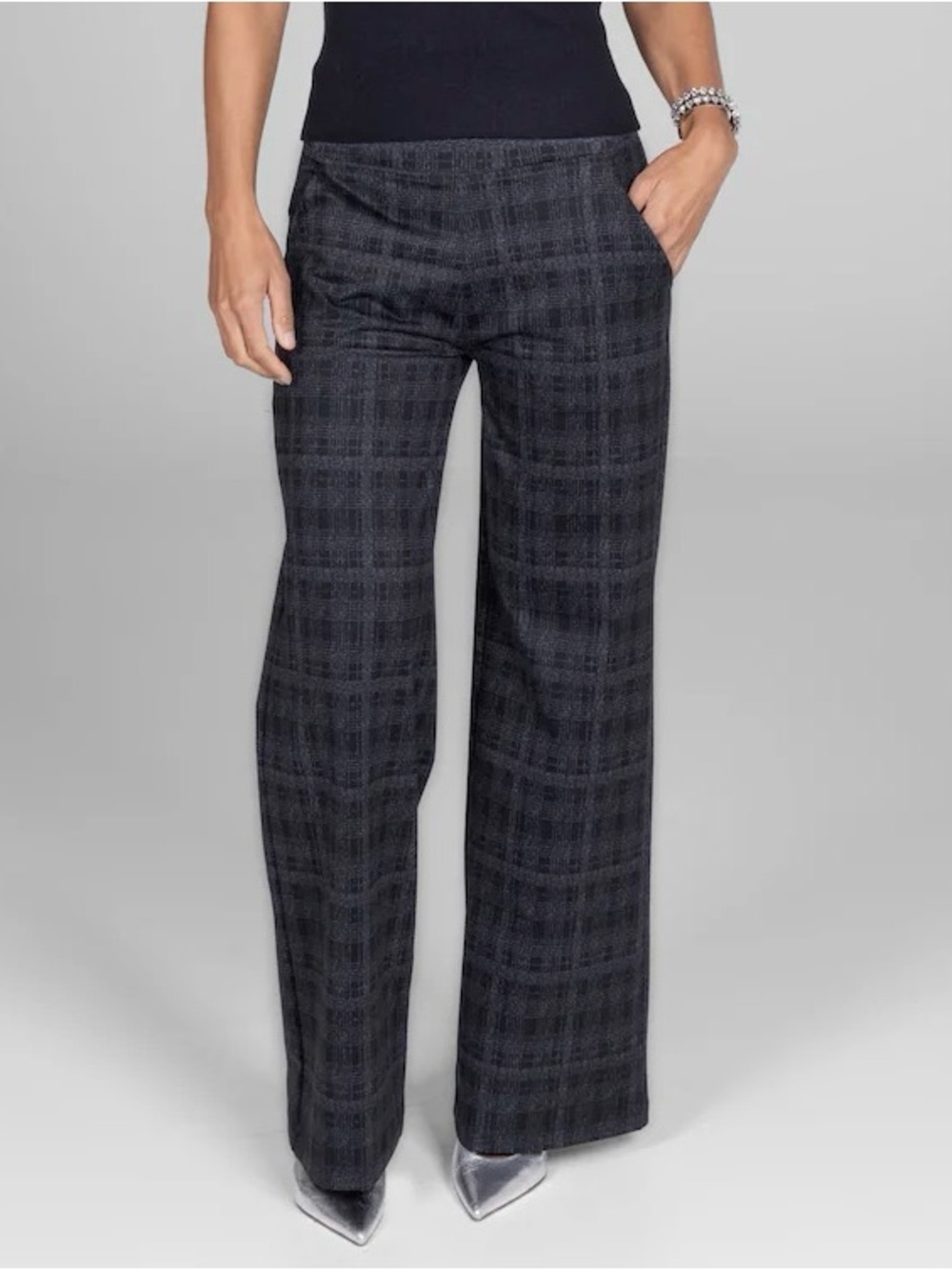 Kira Grace KiraGrace Black & Gray Plaid High Rise Wide Leg Pants Extra Small XS